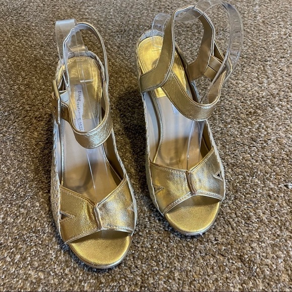Diane von Furstenberg DVF Sudan Gold Leather Espadrille Wedge size 10M - Picture 4 of 11